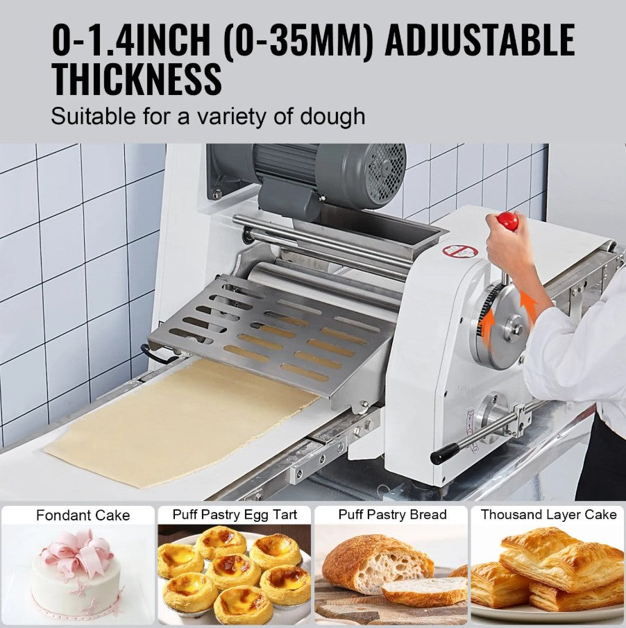 Vevor Commercial Electric Dough Sheeter 15.7" Pastry Roller with Adjustable Thickness New