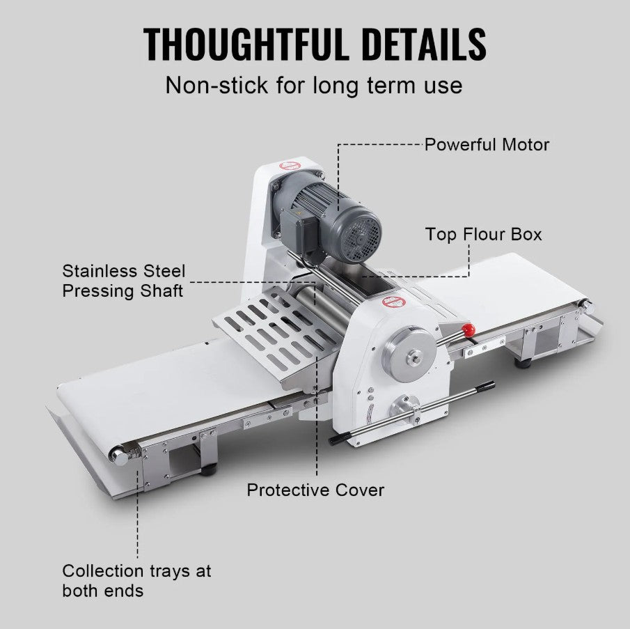 Vevor Commercial Electric Dough Sheeter 15.7" Pastry Roller with Adjustable Thickness New