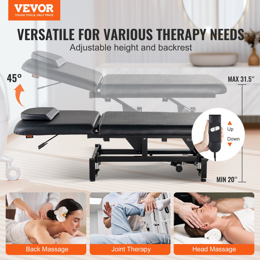 Vevor Electric Massage Table Height & Backrest Adjustable 550 Lbs Capacity with Wheels and Headrest New