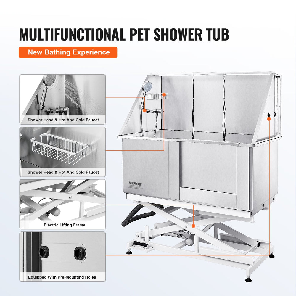 Vevor 50" Dog Grooming Tub Electric Height Adjustment Stainless Steel 330 Lbs. Capacity with Right Door New