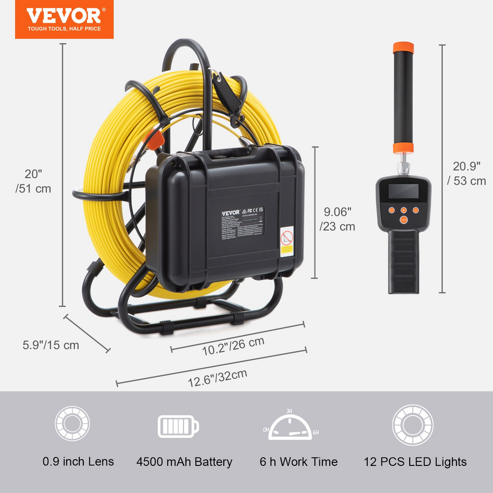 Vevor Sewer Camera 165' 50M or 300' 91.5M Pipeline Inspection 9" Screen 515Hz Locator 16 GB SD Card New