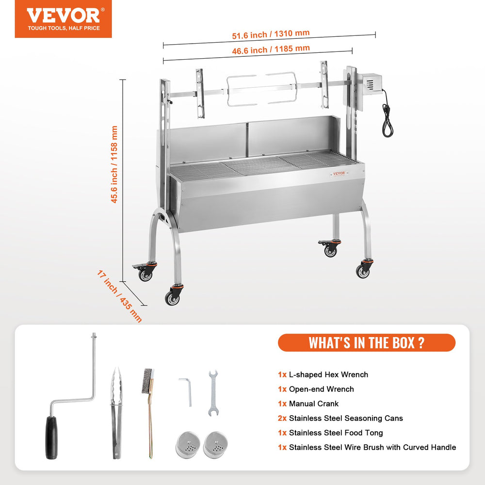 Vevor Spit Rotisserie BBQ Grill 46.6" 198 Lbs Capacity 52W Electric Roaster with Windscreen New