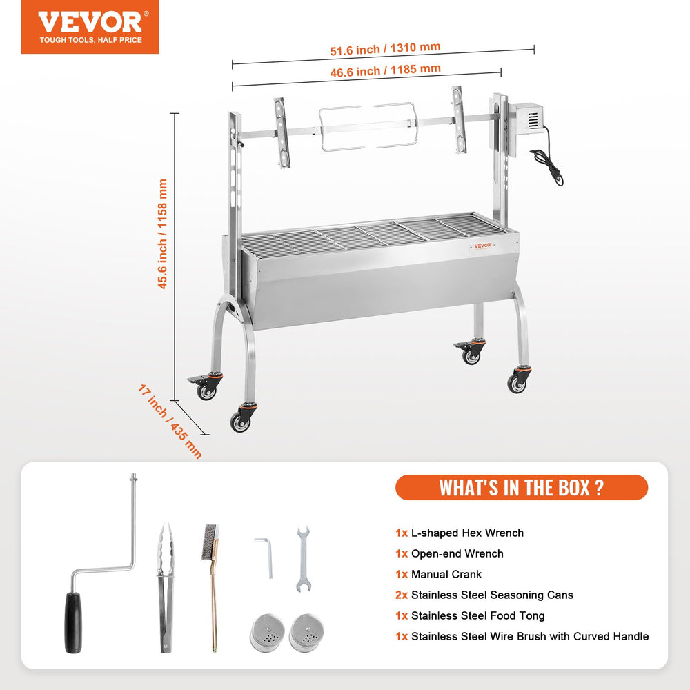 Vevor Spit Rotisserie BBQ Grill 46.6" 198 Lbs Capacity 52W Electric Roaster New