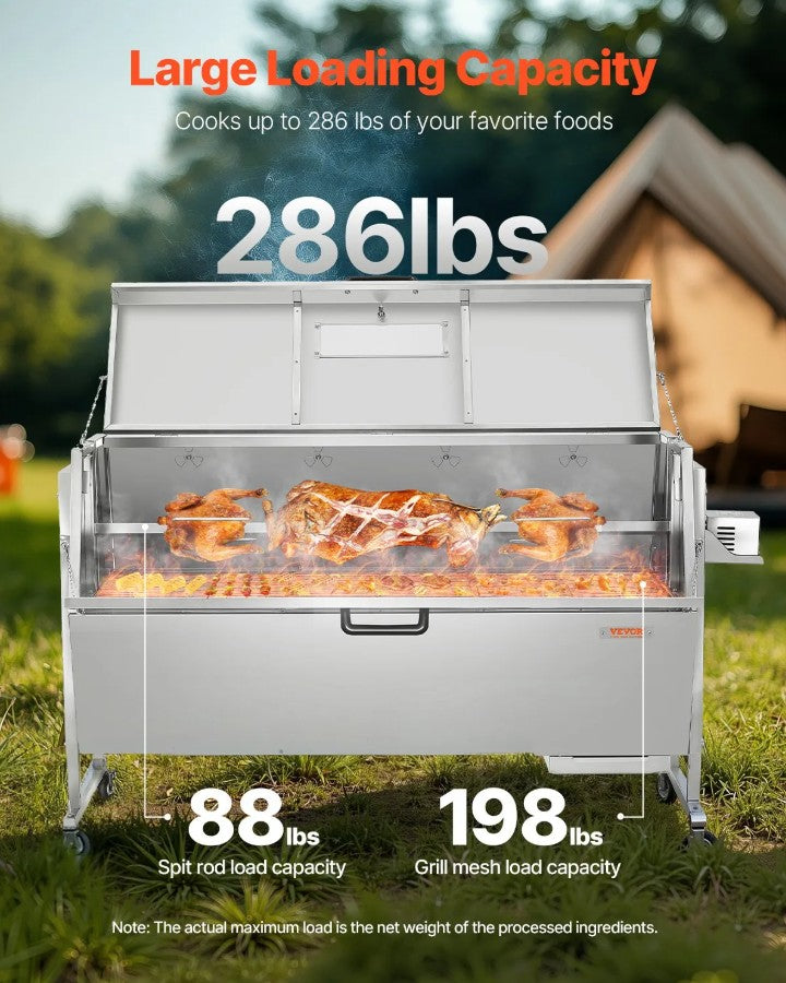 Vevor Spit Rotisserie BBQ Grill 56" 286 Lbs Capacity 60W Electric Roaster with Hooded Cover New