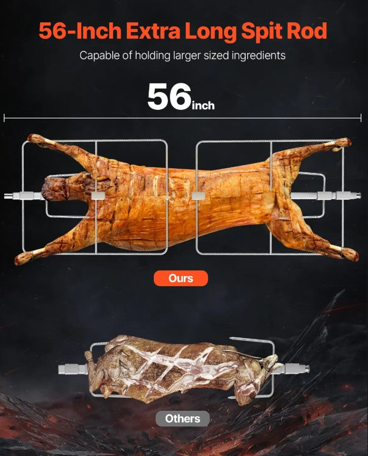 Vevor Spit Rotisserie BBQ Grill 56" 286 Lbs Capacity 60W Electric Roaster with Hooded Cover New