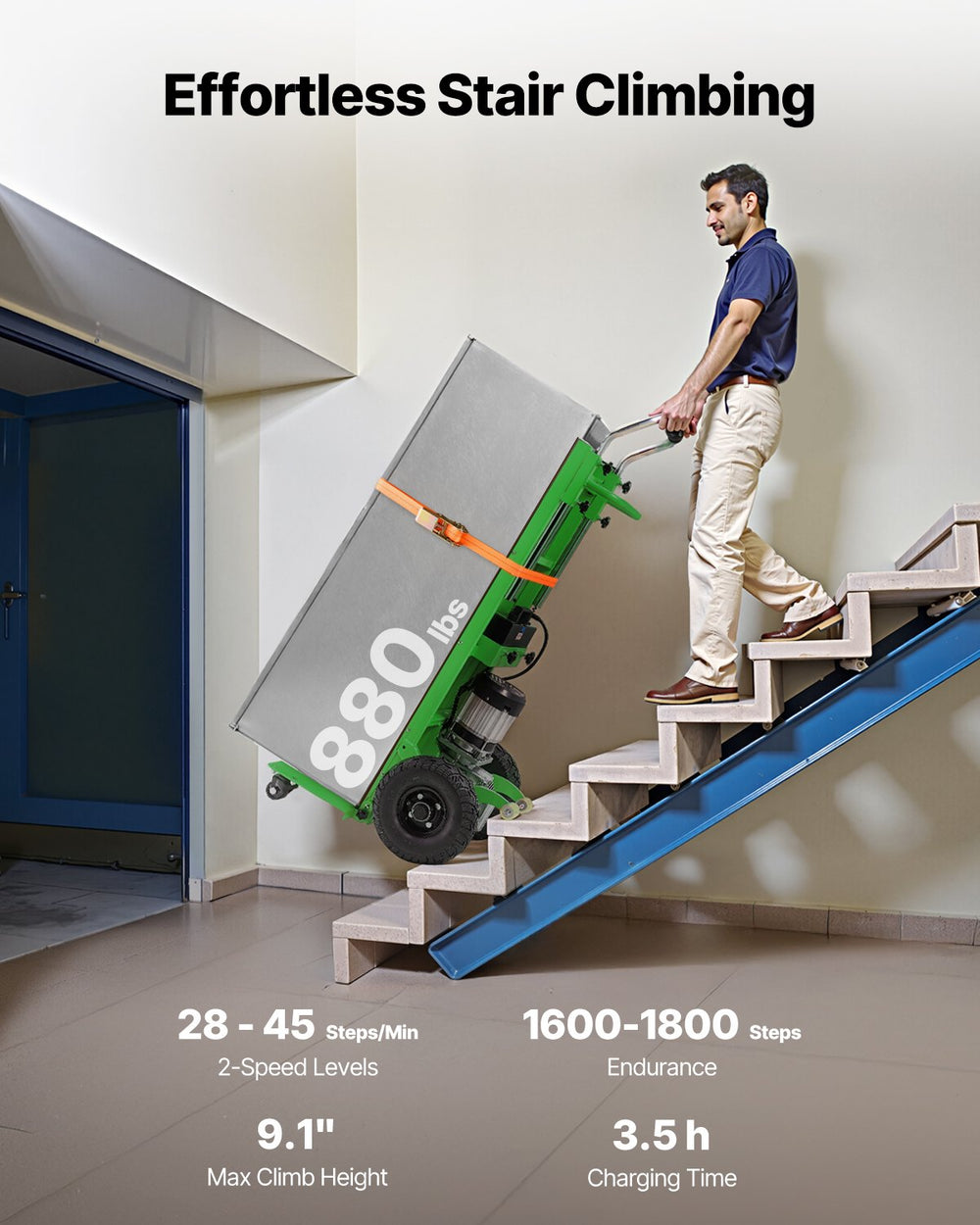 Vevor Dolly 880 Lbs Electric Stair Climbing System 500W Dual Speed and Anti-Slip Wheels New