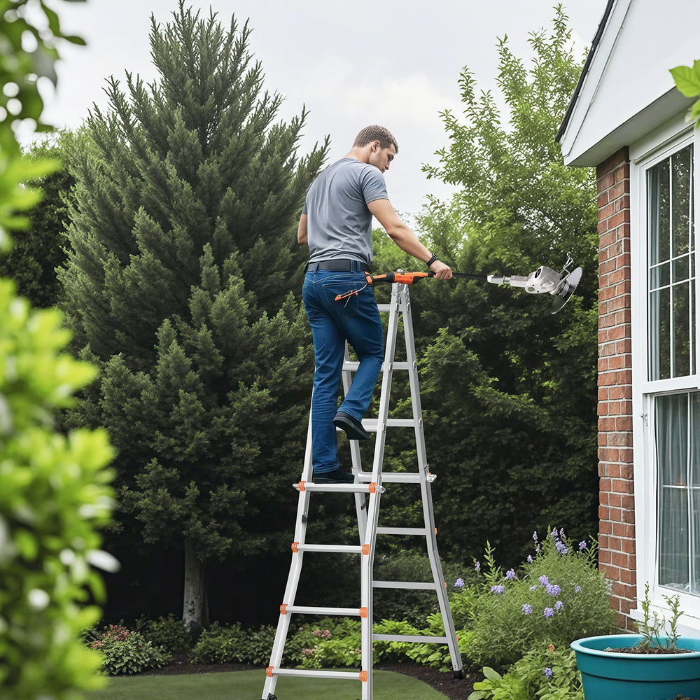 Vevor Telescoping A-Frame Ladder 13' Aluminum 330 Lb Capacity with Wheels New