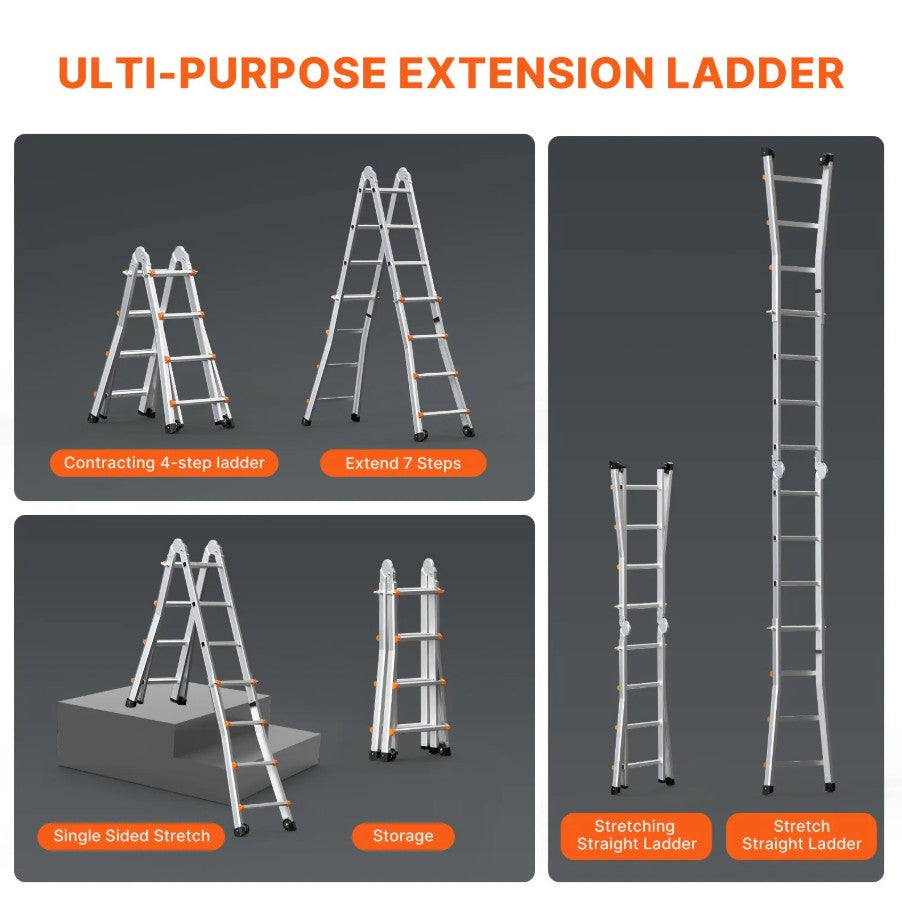 Vevor Telescoping A-Frame Ladder 13' Aluminum 330 Lb Capacity with Wheels New