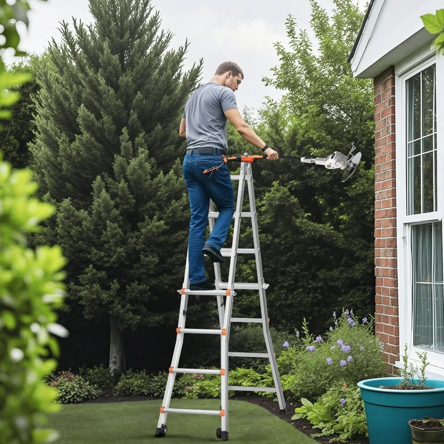 Vevor Telescoping A-Frame Ladder 17' Aluminum 330 Lb Capacity with Wheels New