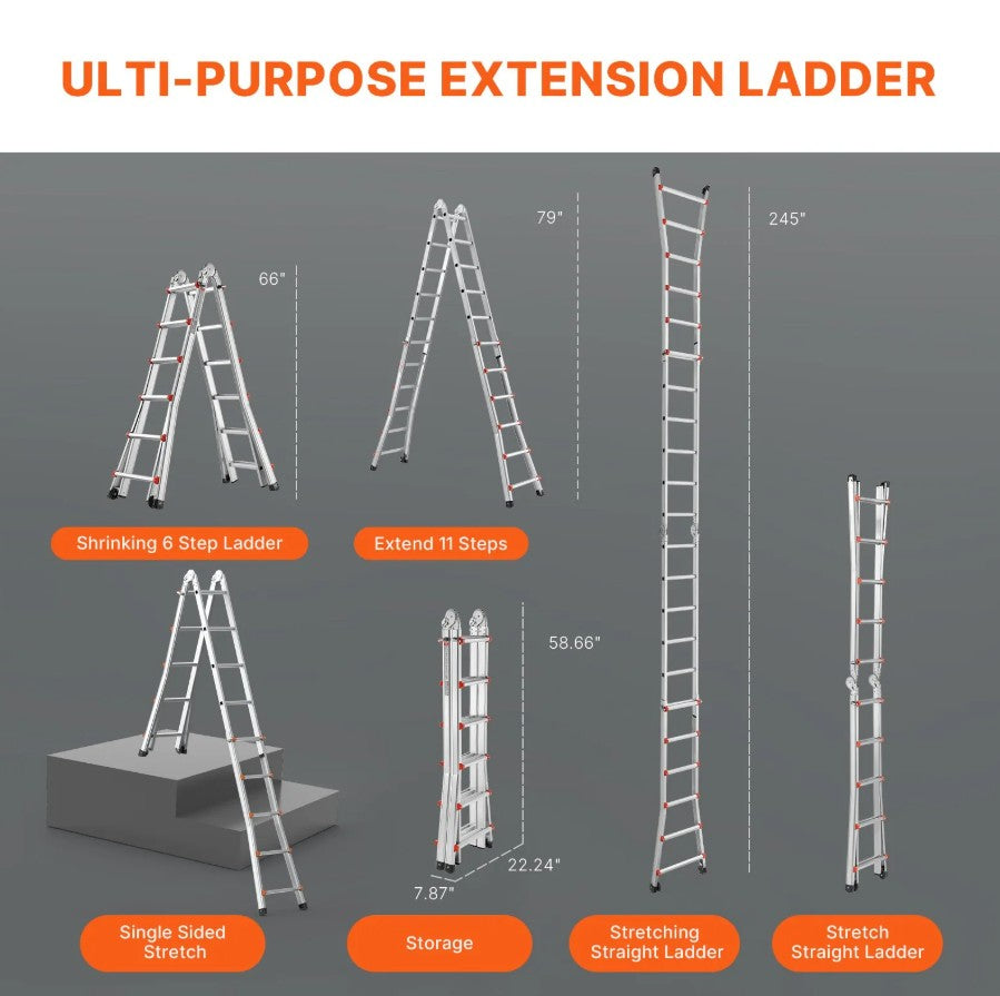 Vevor Telescoping A-Frame Ladder 20.5' Aluminum 330 Lb Capacity with Wheels New