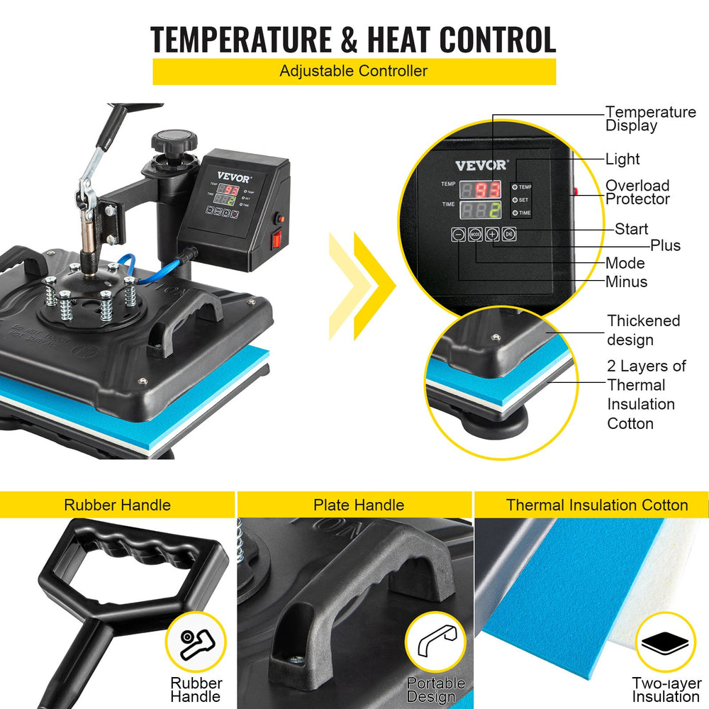 Vevor Heat Press Machine 12" x 15" 360° Swing Away Digital Sublimation 6-in-1 Combo 1050W New