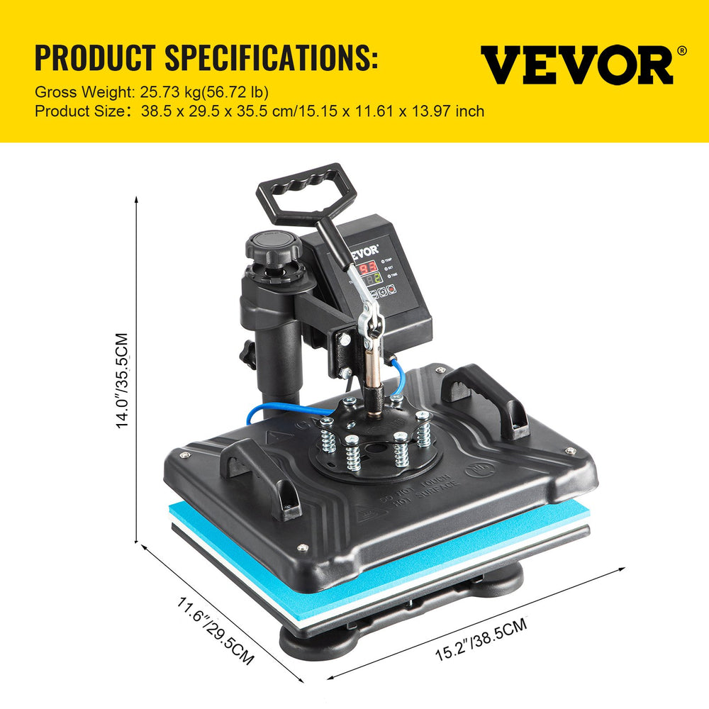 Vevor Heat Press Machine 12" x 15" 360° Swing Away Digital Sublimation 6-in-1 Combo 1050W New