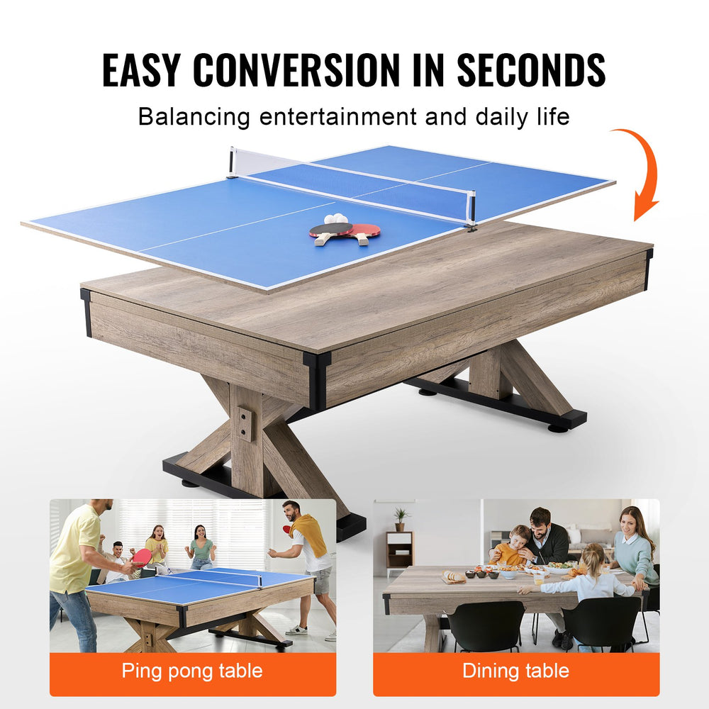 Vevor Billiards Table Combo Set 7' 3-in-1 Dining Tennis and Pool Table with Gray Cloth Includes Accessories New