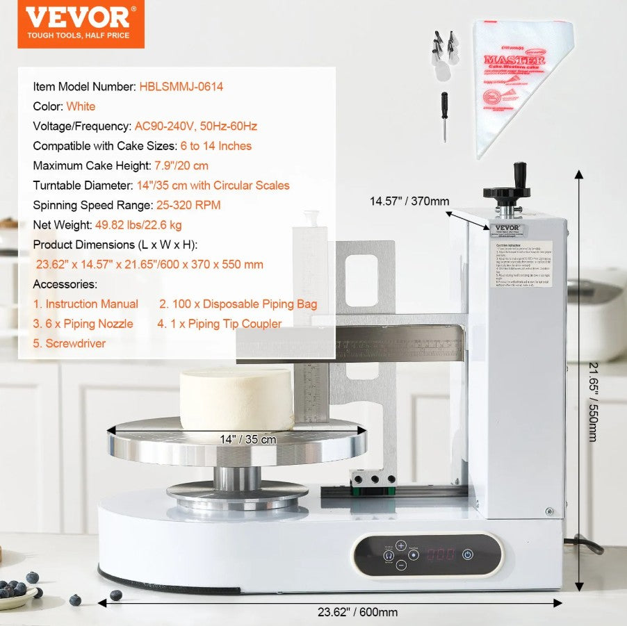 Vevor Cake Decorating Machine for 6"–14" Cakes with Adjustable-Speed Turntable New