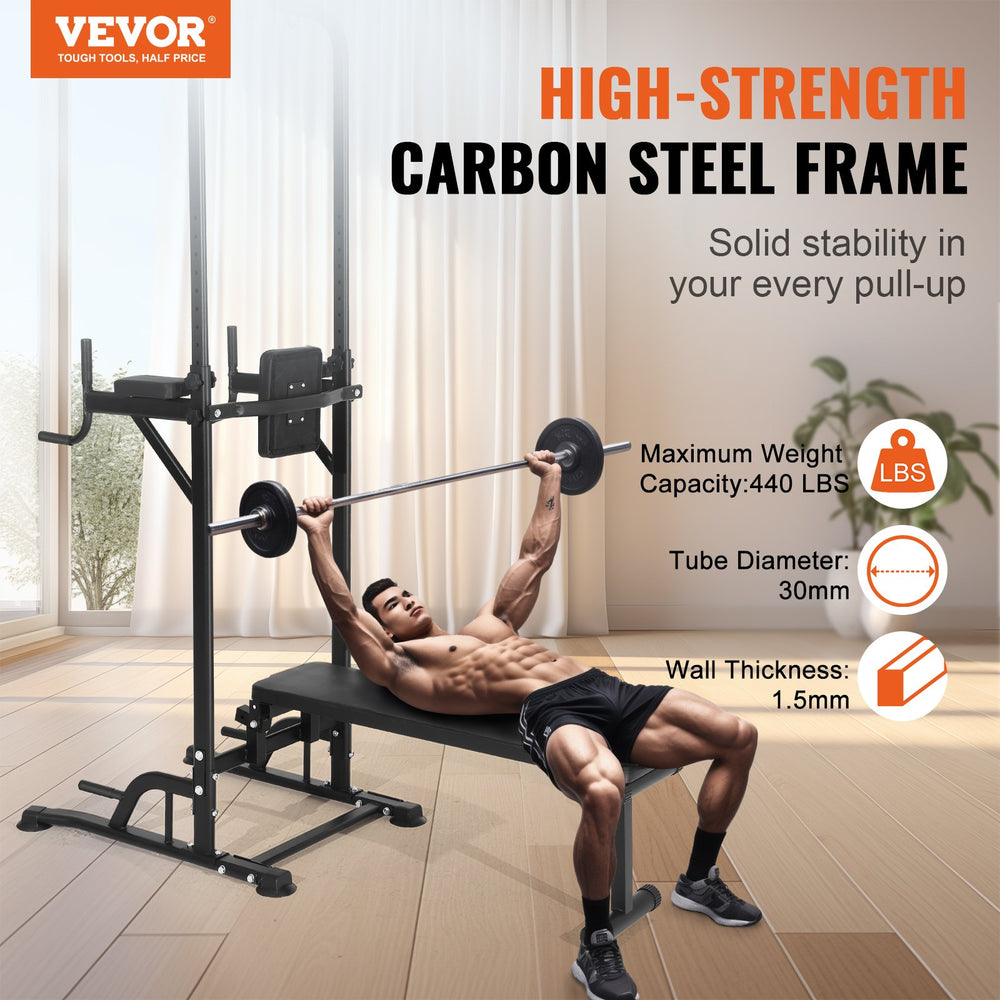 Vevor Power Tower 440 Lbs Capacity Height Adjustable Pull Up Bar with Dip Station and Bench New