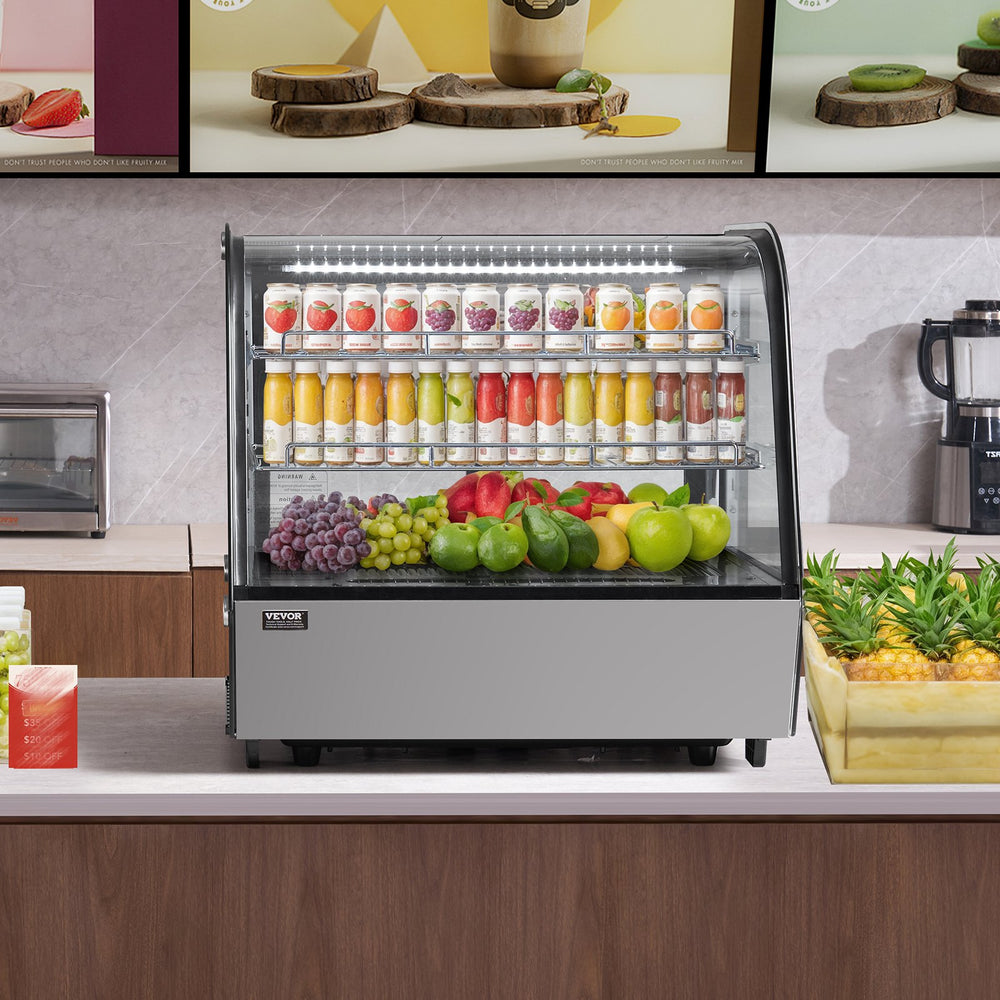 Vevor Refrigerated Display Case 4.2 Cu Ft 2-Tier LED Lighting Auto Defog 35.6–42.8°F New