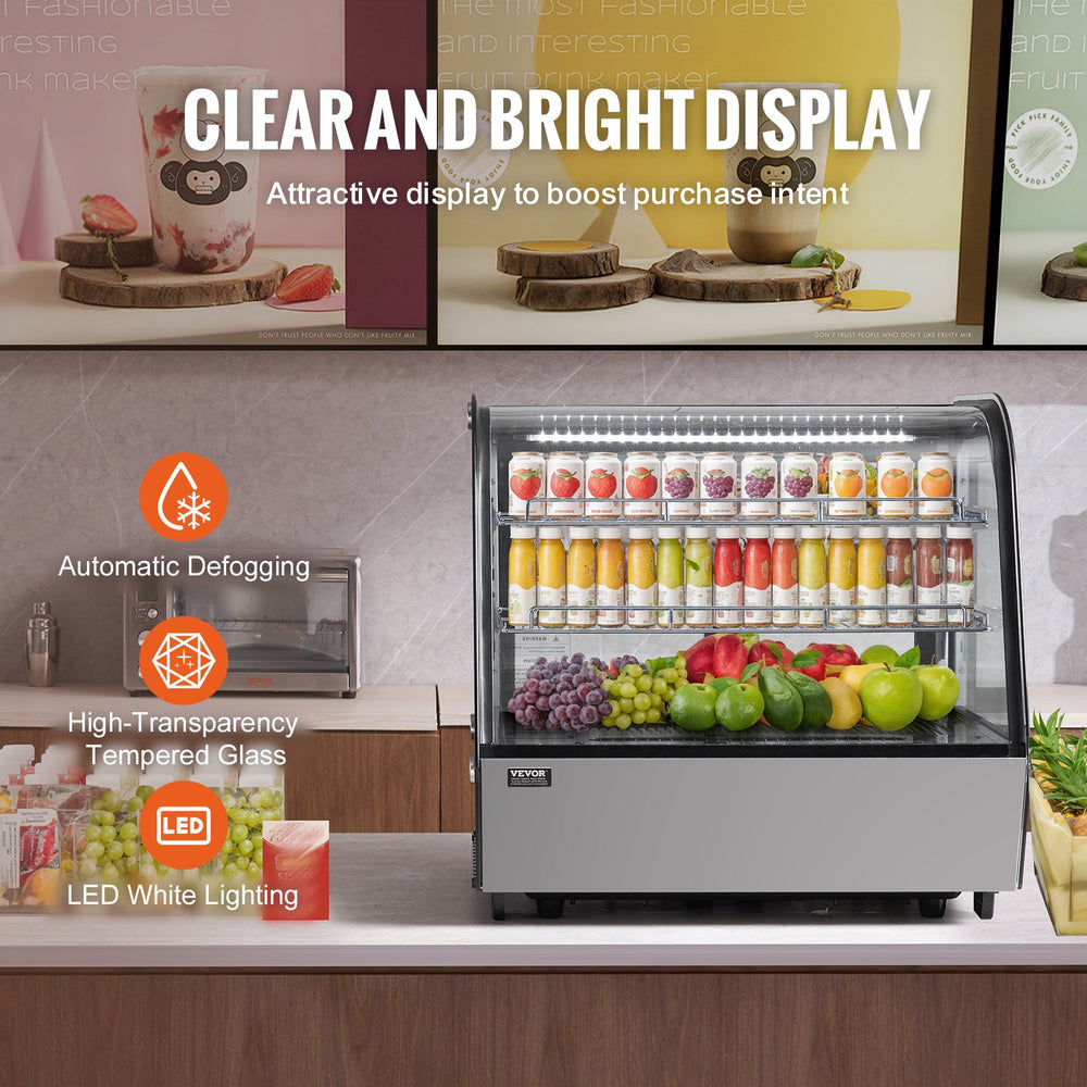 Vevor Refrigerated Display Case 4.2 Cu Ft 2-Tier LED Lighting Auto Defog 35.6–42.8°F New