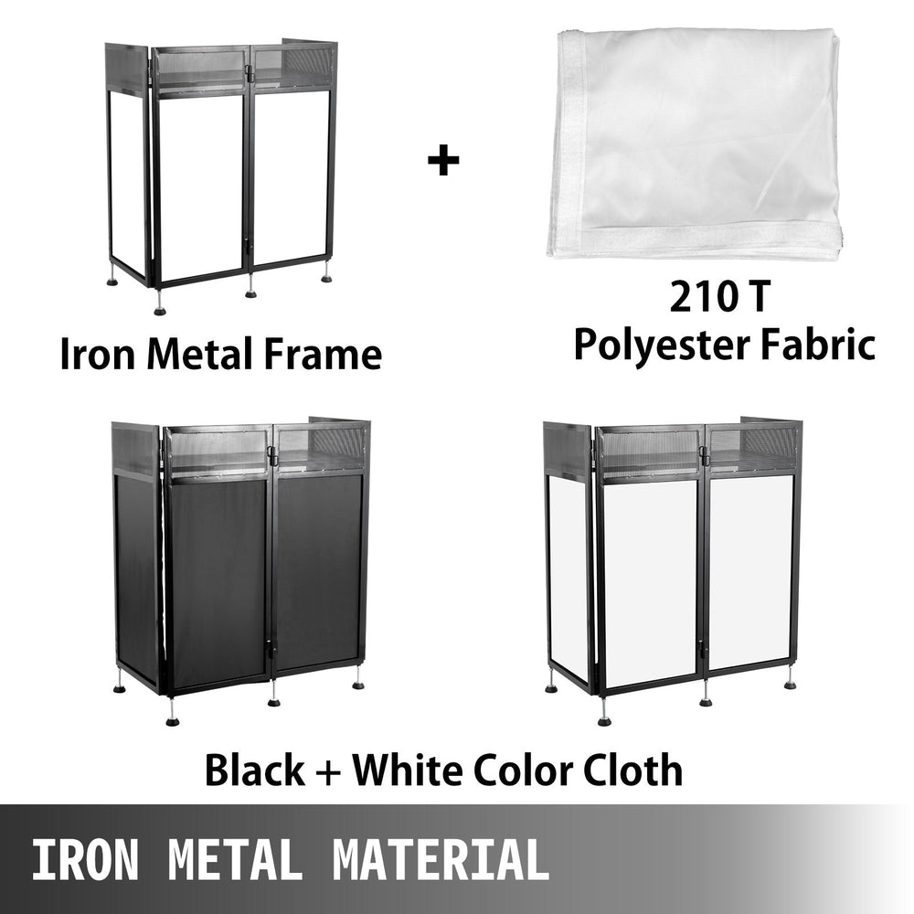 Vevor DJ Booth Facade 20" x 40" Table Top Foldable Metal Frame Height Adjustable Black and White Scrims New