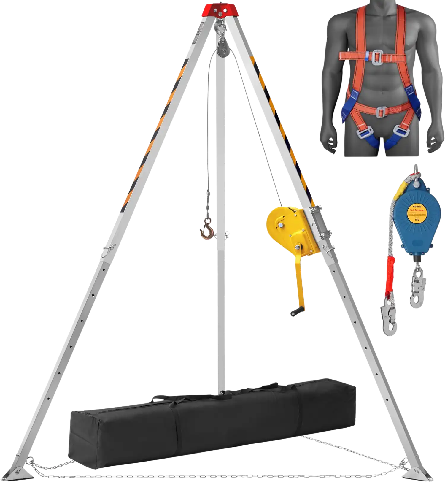 Vevor Confined Space Tripod Kit 2600 Lbs. Winch 8' Legs 98' Cable 32.8' Fall Arrester and Rescue Harness New