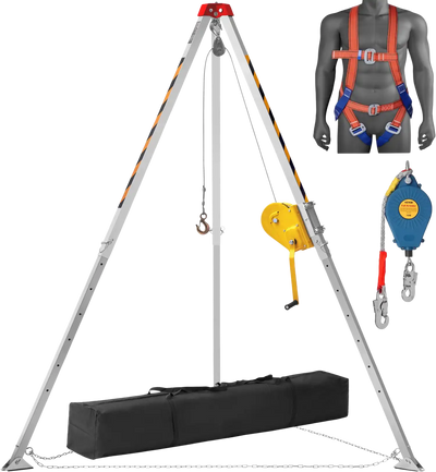 Vevor Confined Space Tripod Kit 2600 Lbs. Winch 8' Legs 98' Cable 32.8' Fall Arrester and Rescue Harness New