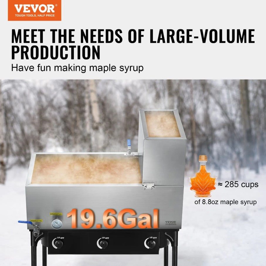 Vevor Maple Syrup Evaporator Pan Stainless Steel with Valves and Thermometer New
