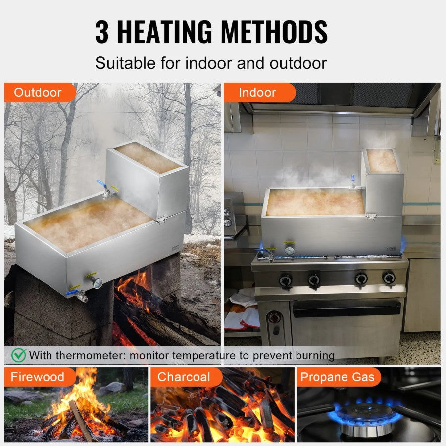 Vevor Maple Syrup Evaporator Pan Stainless Steel with Valves and Thermometer New