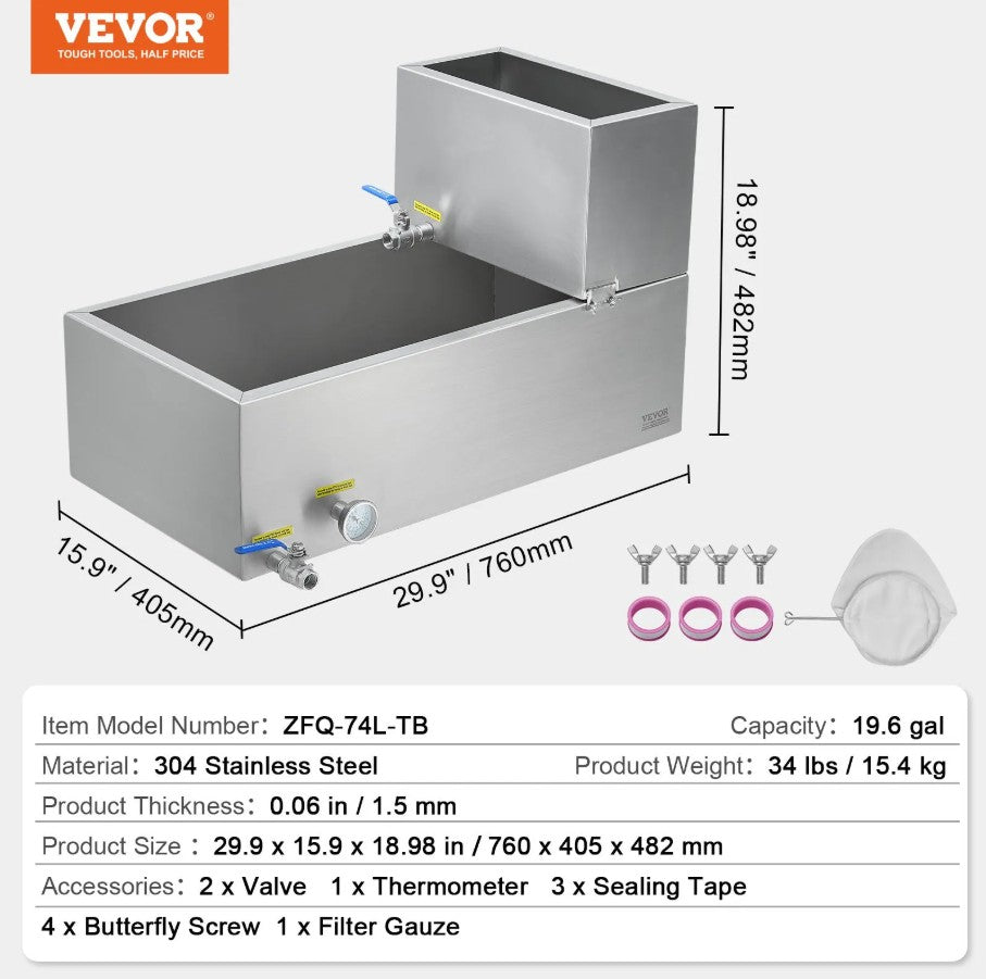 Vevor Maple Syrup Evaporator Pan Stainless Steel with Valves and Thermometer New