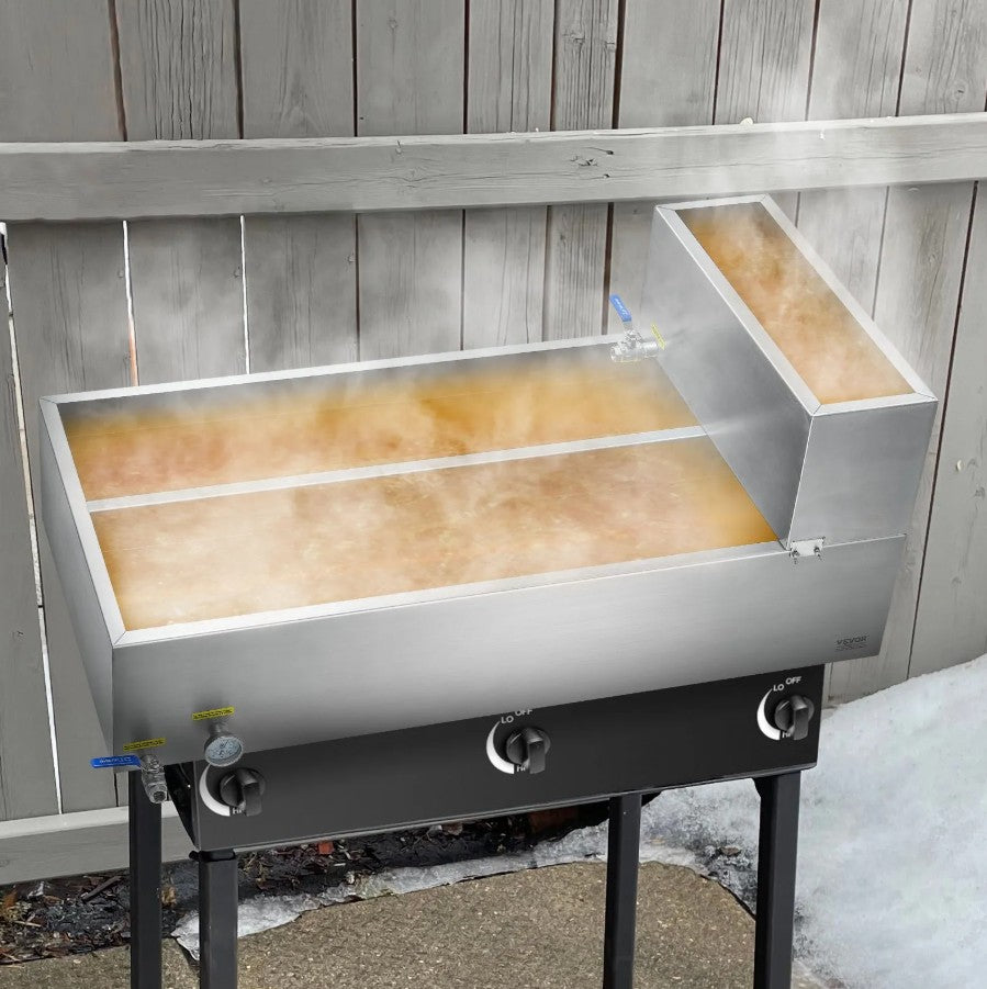 Vevor Maple Syrup Evaporator Pan 47 Gal Capacity Stainless Steel with Valves and Thermometer New