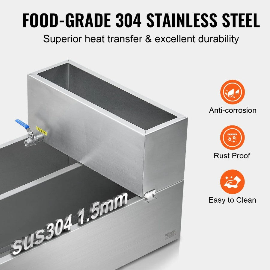 Vevor Maple Syrup Evaporator Pan 47 Gal Capacity Stainless Steel with Valves and Thermometer New