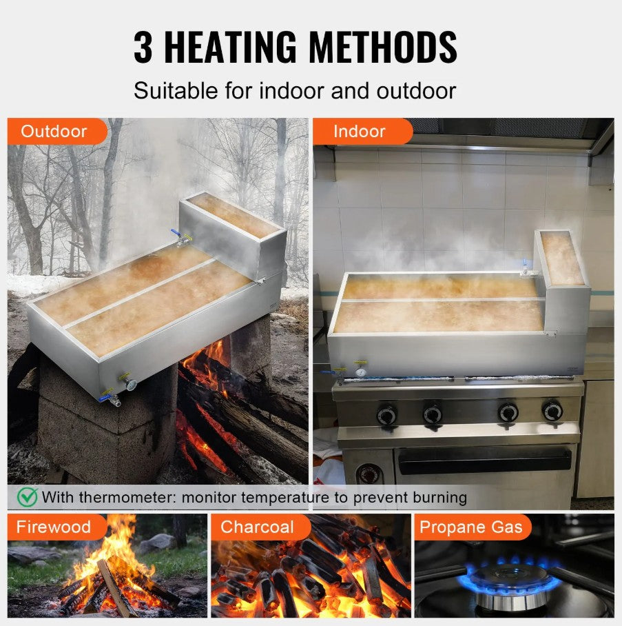 Vevor Maple Syrup Evaporator Pan 47 Gal Capacity Stainless Steel with Valves and Thermometer New