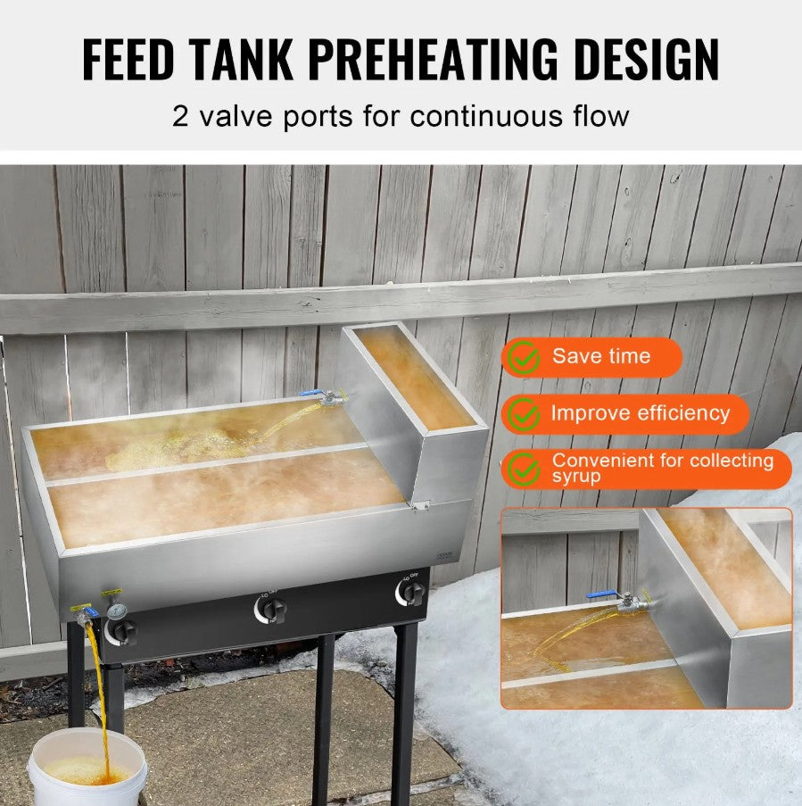 Vevor Maple Syrup Evaporator Pan 47 Gal Capacity Stainless Steel with Valves and Thermometer New