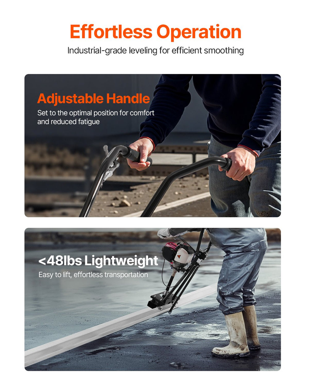 Vevor 4-Stroke Concrete Power Screed with 4' Aluminum Blade 1.6 HP Gas Motor New