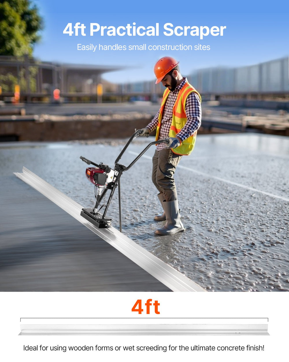 Vevor 4-Stroke Concrete Power Screed with 4' Aluminum Blade 1.6 HP Gas Motor New