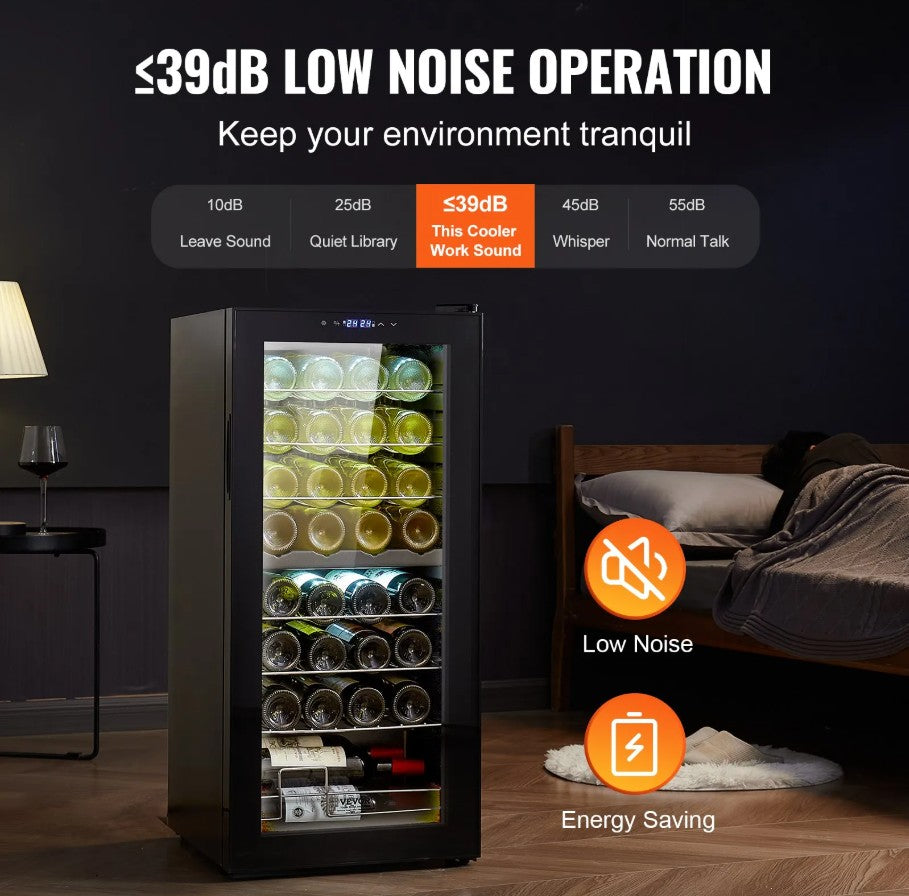 Vevor Dual Zone Wine Cooler 32-Bottle with LED Light and Touch Control New
