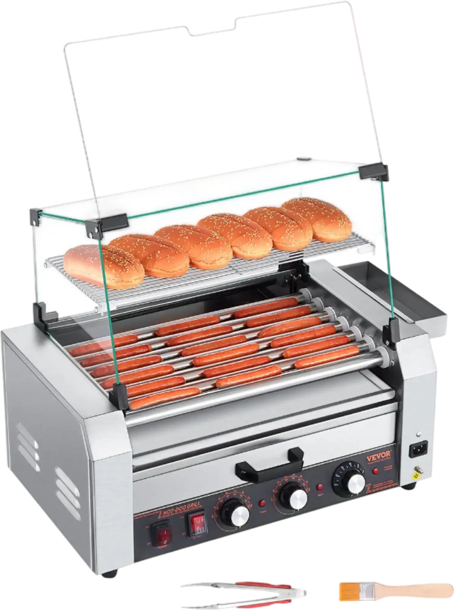 Vevor Electric 18 Hot Dog 7-Roller Grill Machine with Bun Warmer and Cover 1200W New