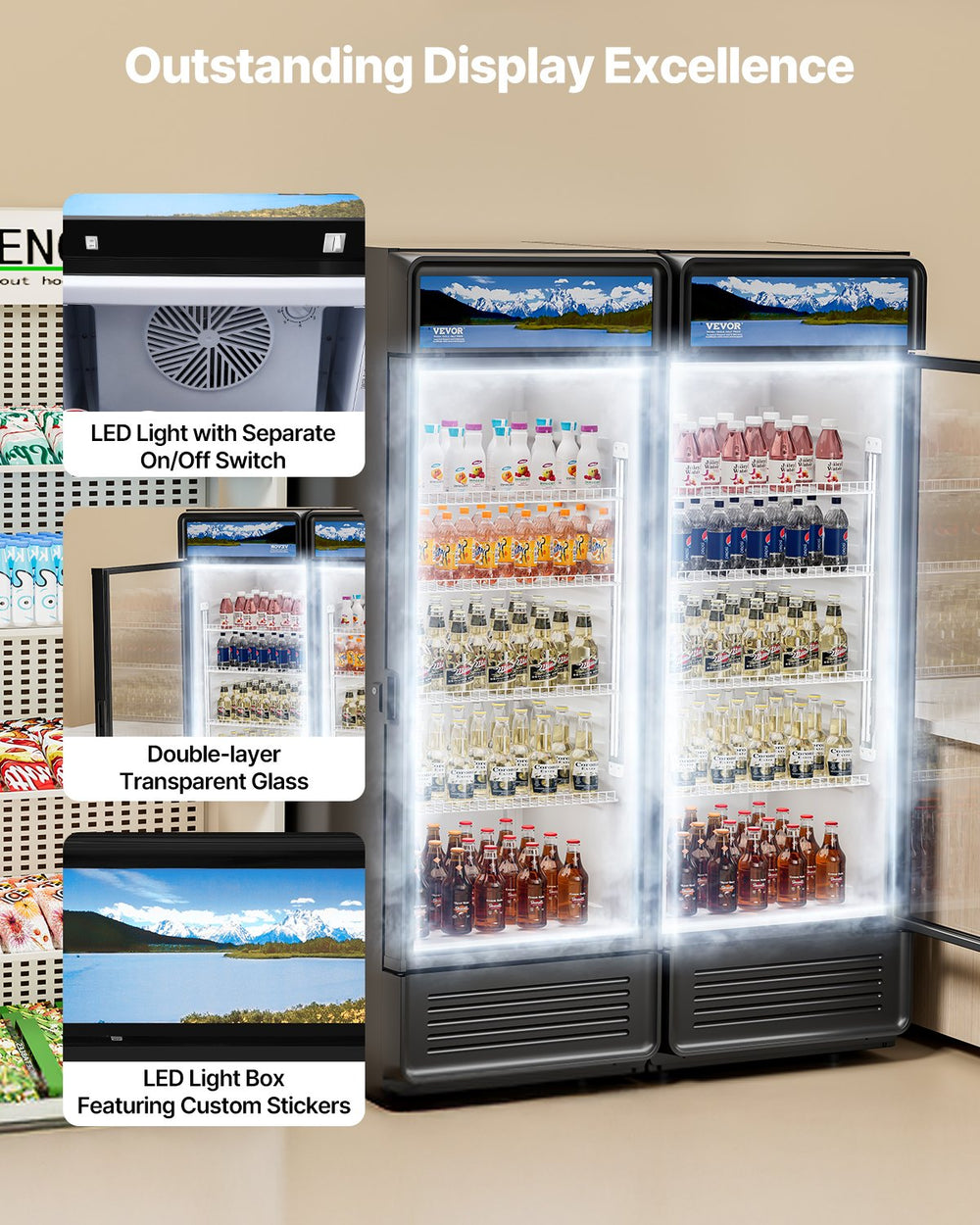 Vevor Commercial Beverage Refrigerator 6.9 Cu. Ft. Glass Door LED Lighting and Adjustable Shelves New