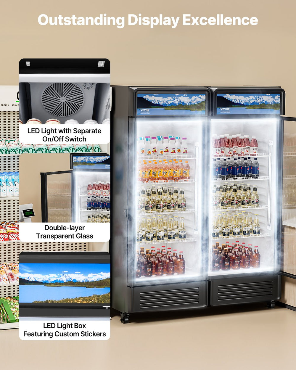 Vevor Commercial Beverage Refrigerator 9.7 Cu. Ft. Glass Door LED Lighting and Adjustable Shelves New