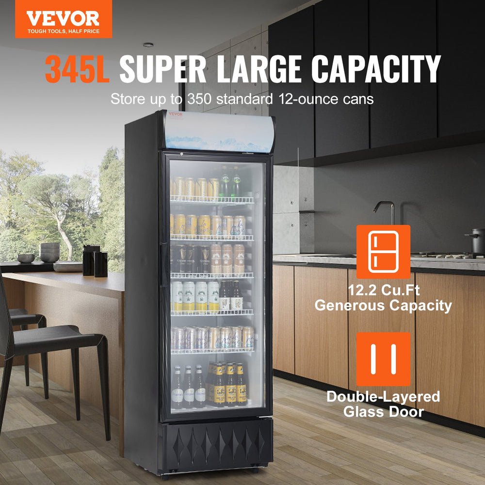 Vevor Merchandiser Refrigerator 12.2 Cu. Ft. Glass Door Beverage Display Cooler with 5 Adjustable Shelves New