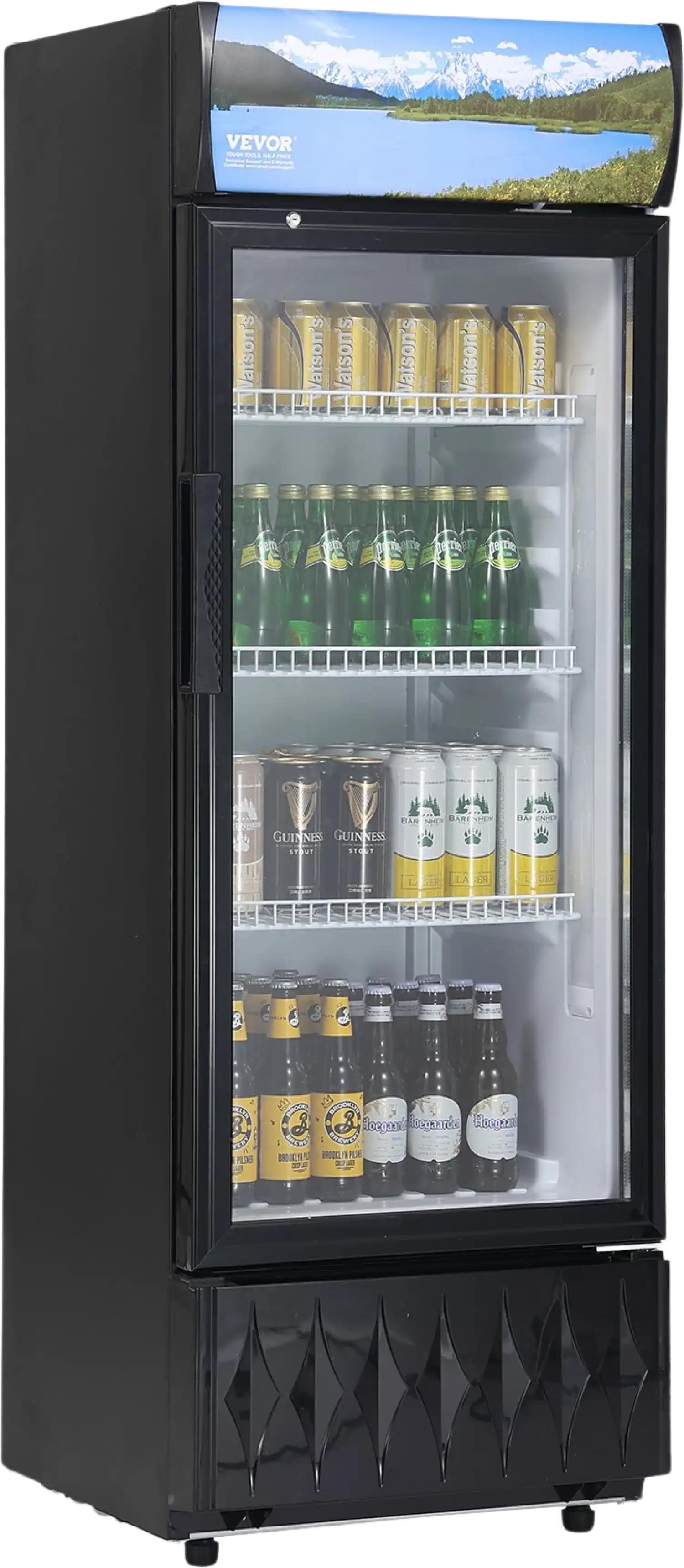 Vevor Merchandiser Refrigerator 6.8 Cu. Ft. Glass Door Beverage Display Cooler with 3 Adjustable Shelves New