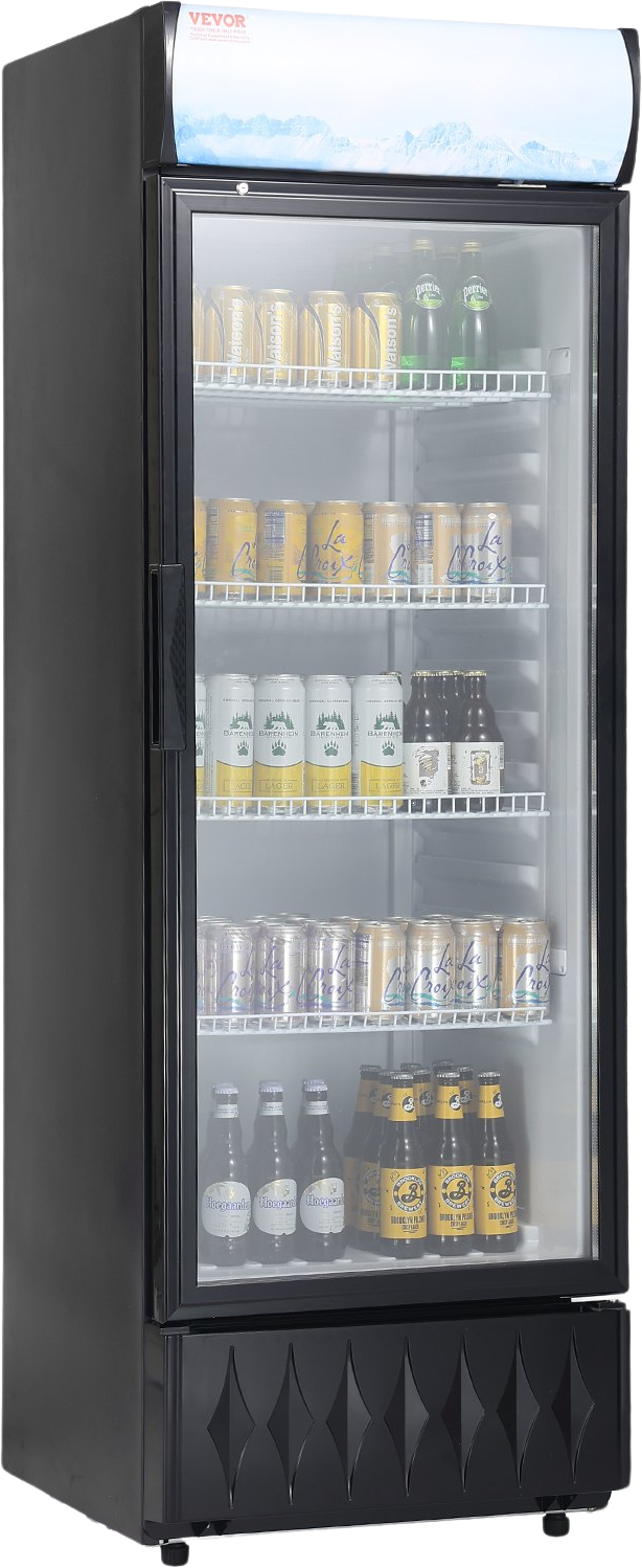 Vevor Merchandiser Refrigerator 9.7 Cu. Ft. Glass Door Beverage Display Cooler with 4 Adjustable Shelves New