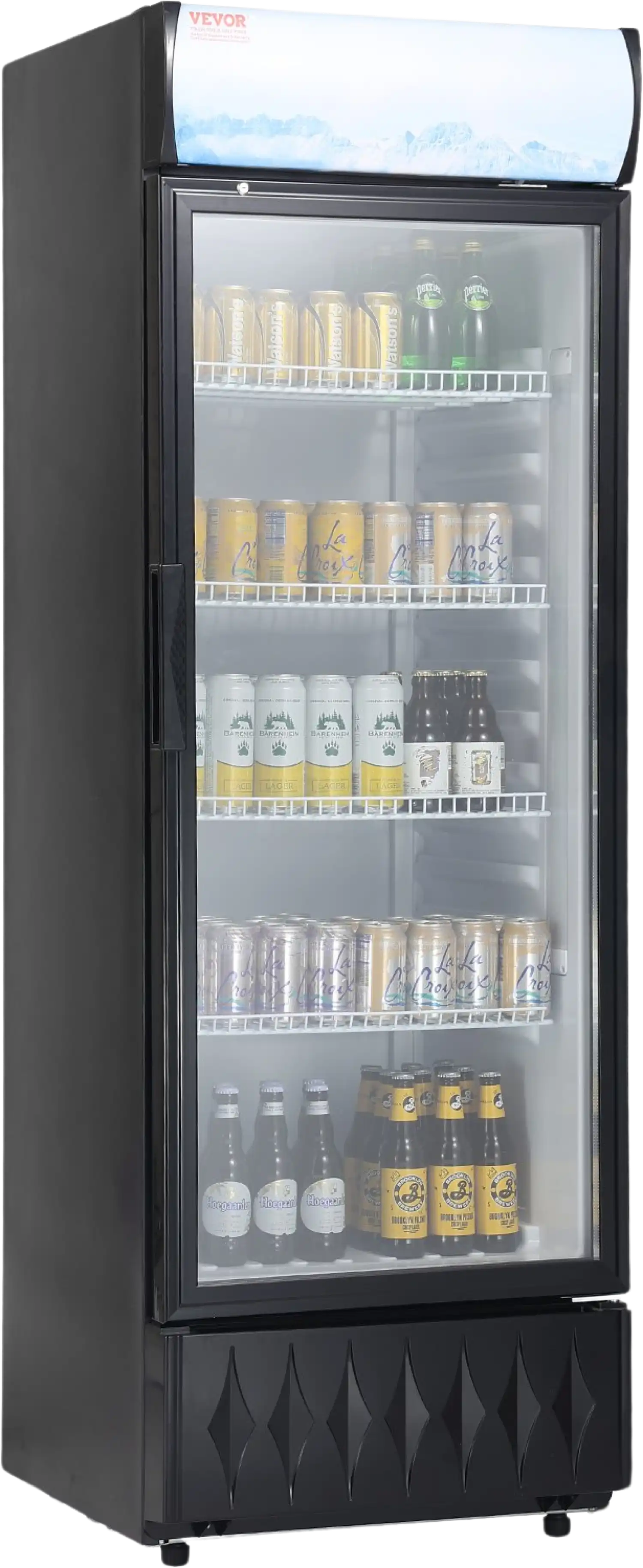 Vevor Merchandiser Refrigerator 9.7 Cu. Ft. Glass Door Beverage Display Cooler with 4 Adjustable Shelves New