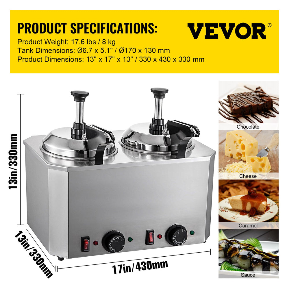 Vevor Cheese Warmer with Pump 4.8 Qt Capacity 1300W Stainless Steel Dispenser 86°F-230°F Temperature New