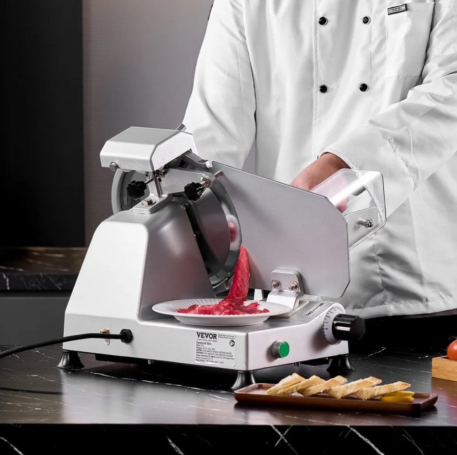 Vevor Electric Meat Slicer 180W 10" Carbon Steel Blade with Built-In Sharpener New