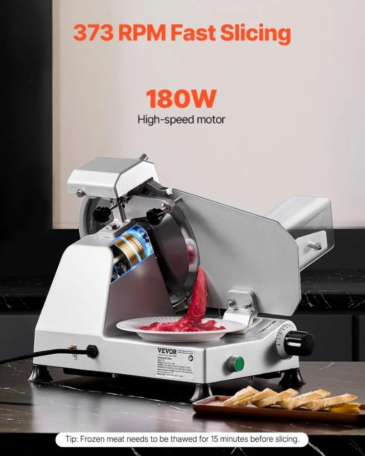 Vevor Electric Meat Slicer 180W 10" Carbon Steel Blade with Built-In Sharpener New