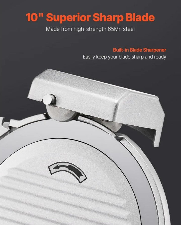 Vevor Electric Meat Slicer 180W 10" Carbon Steel Blade with Built-In Sharpener New