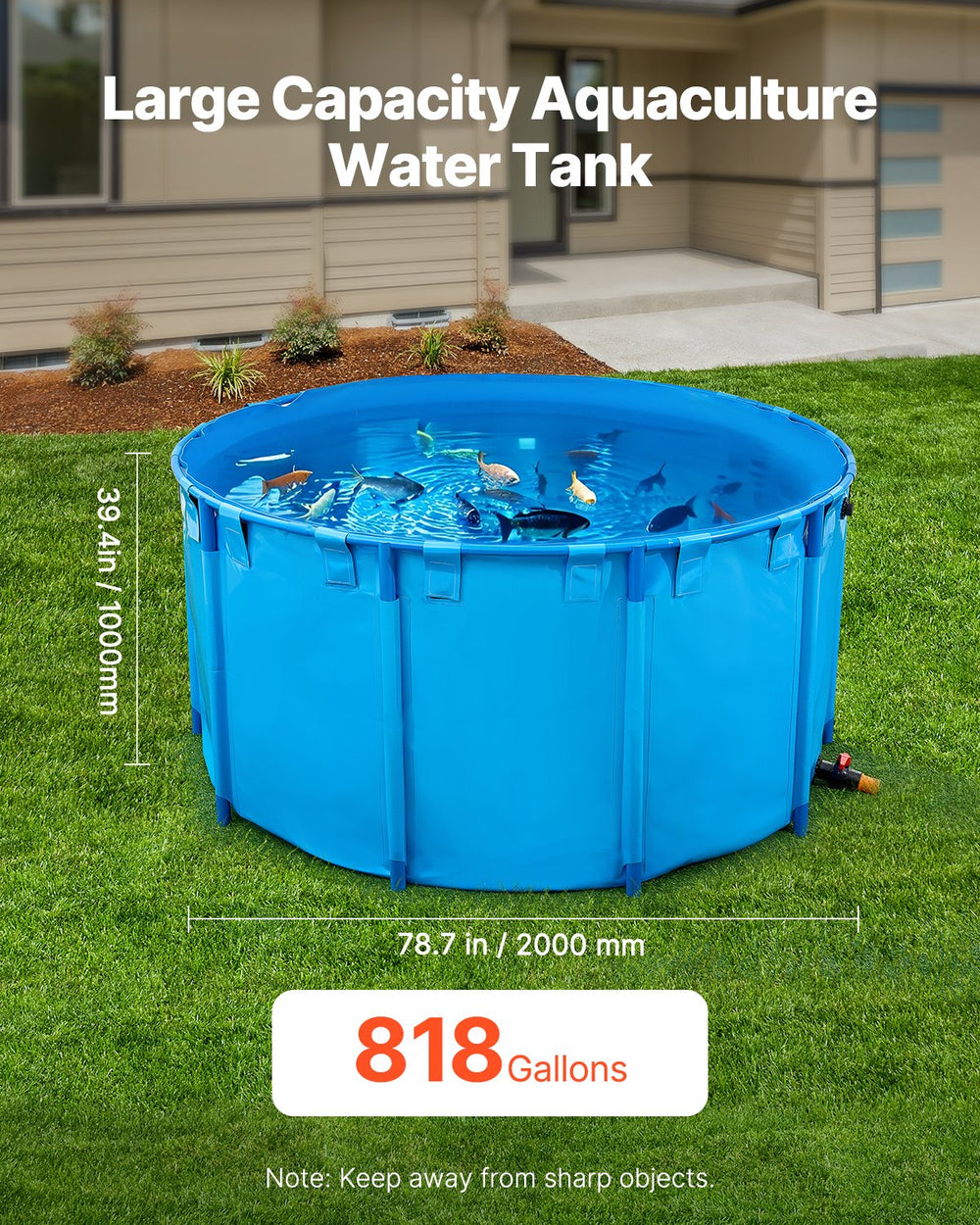 Vevor Round Canvas Fish Pond 818 Gal Above Ground PVC Koi Tank New