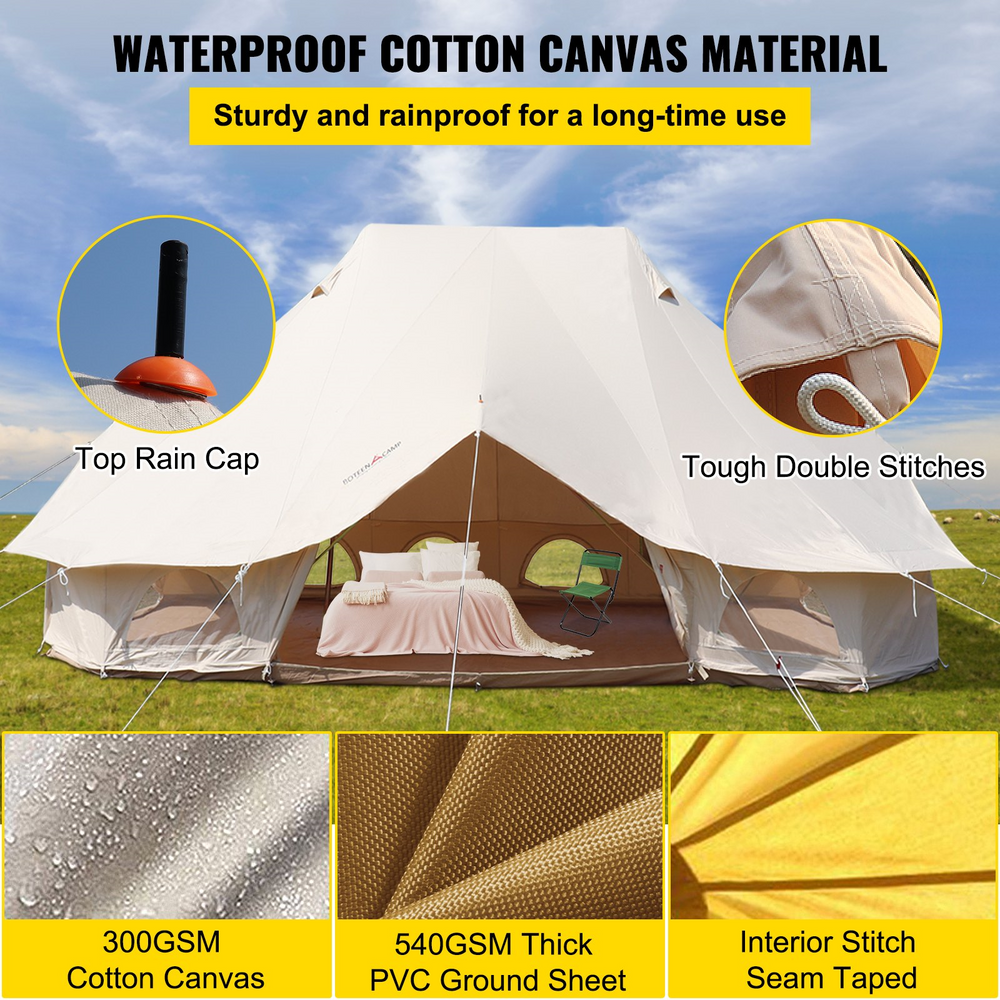 Vevor Bell Tent 6M 19.7' x 13.1' x 9.8' Yurt Beige Canvas Cotton For 8-12 People Portable 4 Season Teepee New