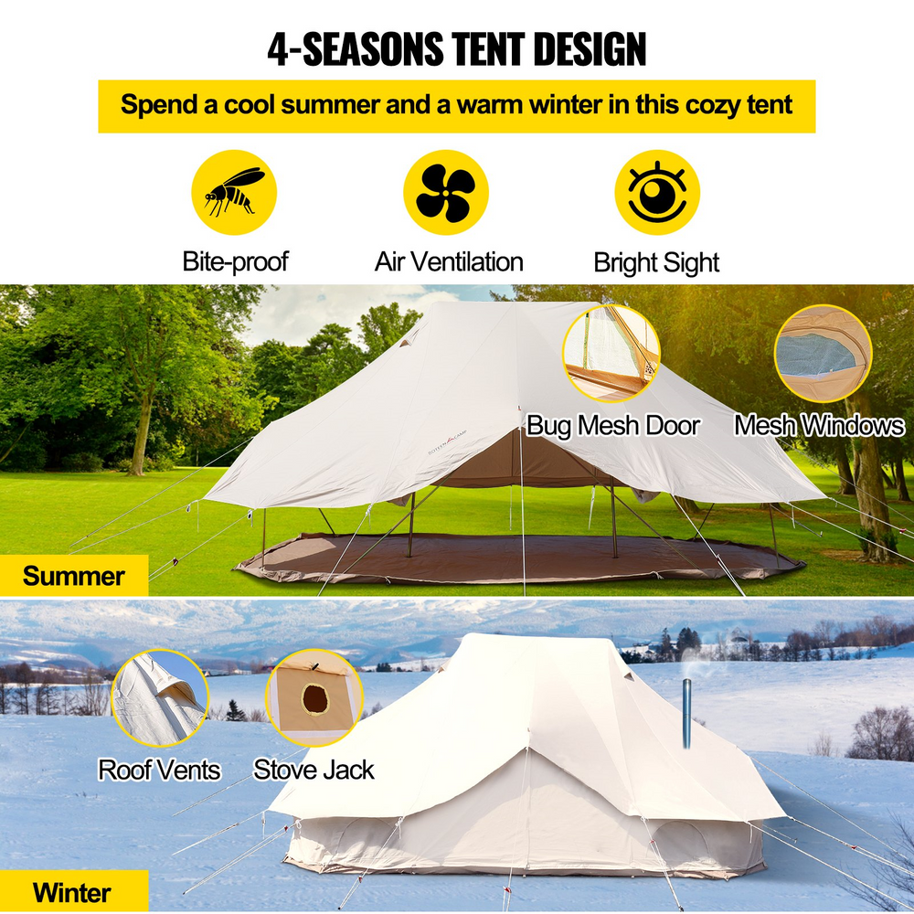 Vevor Bell Tent 6M 19.7' x 13.1' x 9.8' Yurt Beige Canvas Cotton For 8-12 People Portable 4 Season Teepee New