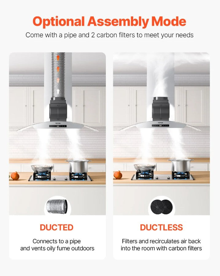 Vevor Ceiling-Mount Range Hood 30" Stainless Steel 800CFM Gesture and Touch Control New