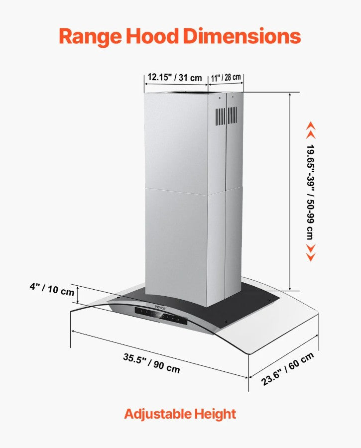 Vevor Wall Mount Range Hood 36" 800 CFM Ducted/Ductless Stainless Steel Touch and Gesture Control New